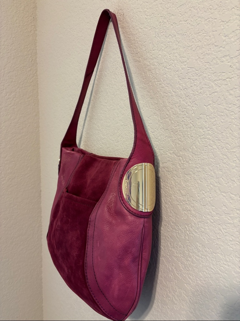 B. Makowsky Suede Leather Shoulder Bag in Fuchsia - Picture 3 of 11